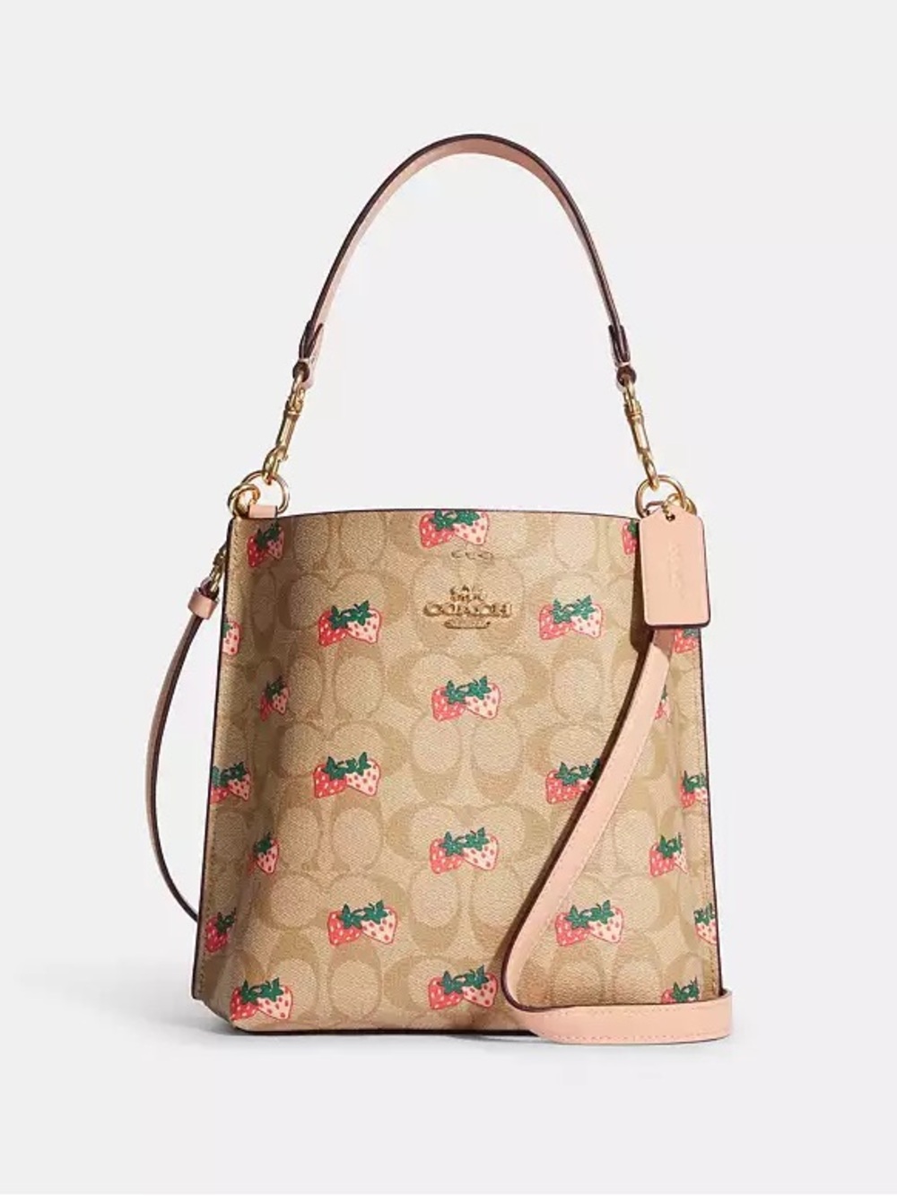 NWOT Coach Mollie Bucket Bag 22 In Signature Canvas With Strawberry Print